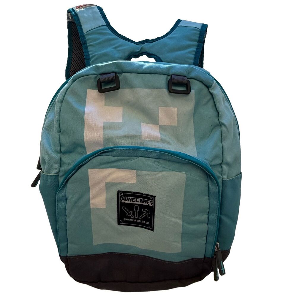 Minecraft JINX Teal Diamond Armor Pixels Backpack Rucksack Book Bag Sword Pulls